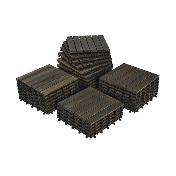 1 ft. x 1 ft. Acacia Wood Interlocking Deck Tiles in Dark Brown, Indoor Outdoor Striped Pattern Floor Tiles(30 per Case)