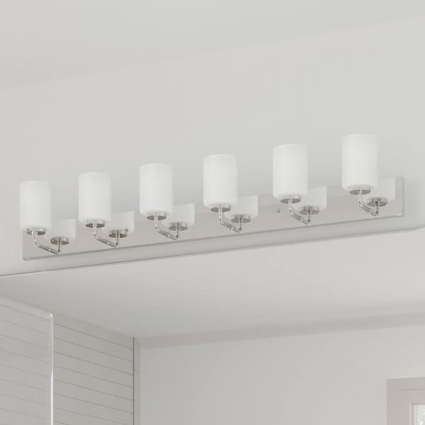 Merry Collection 48 in. 6-Light Polished Chrome and Etched Glass Transitional Style Bath Vanity Wall Light