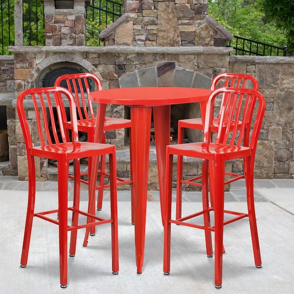 Carnegy Avenue Red 5-Piece Metal Round Outdoor Bistro Set