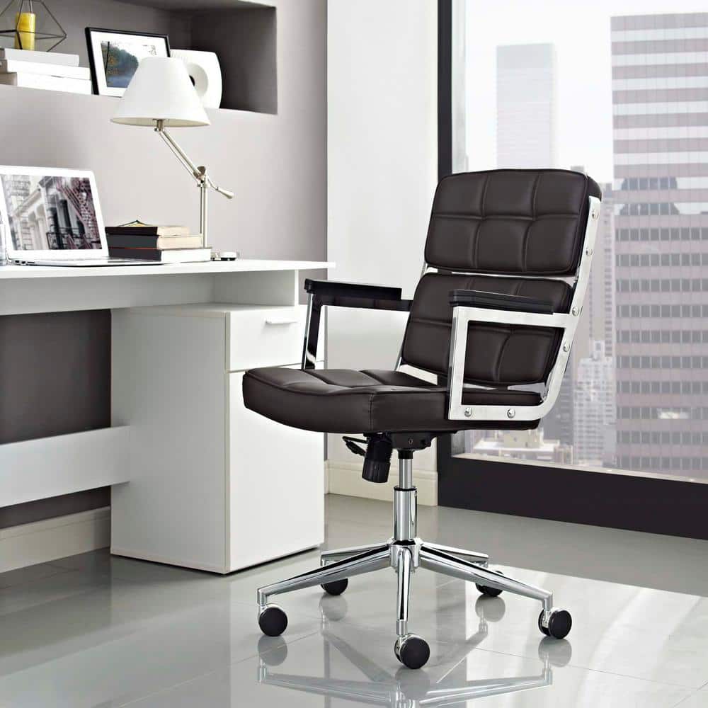 Elevate Highback Swivel Office Chair in Brown Vinyl and Metal