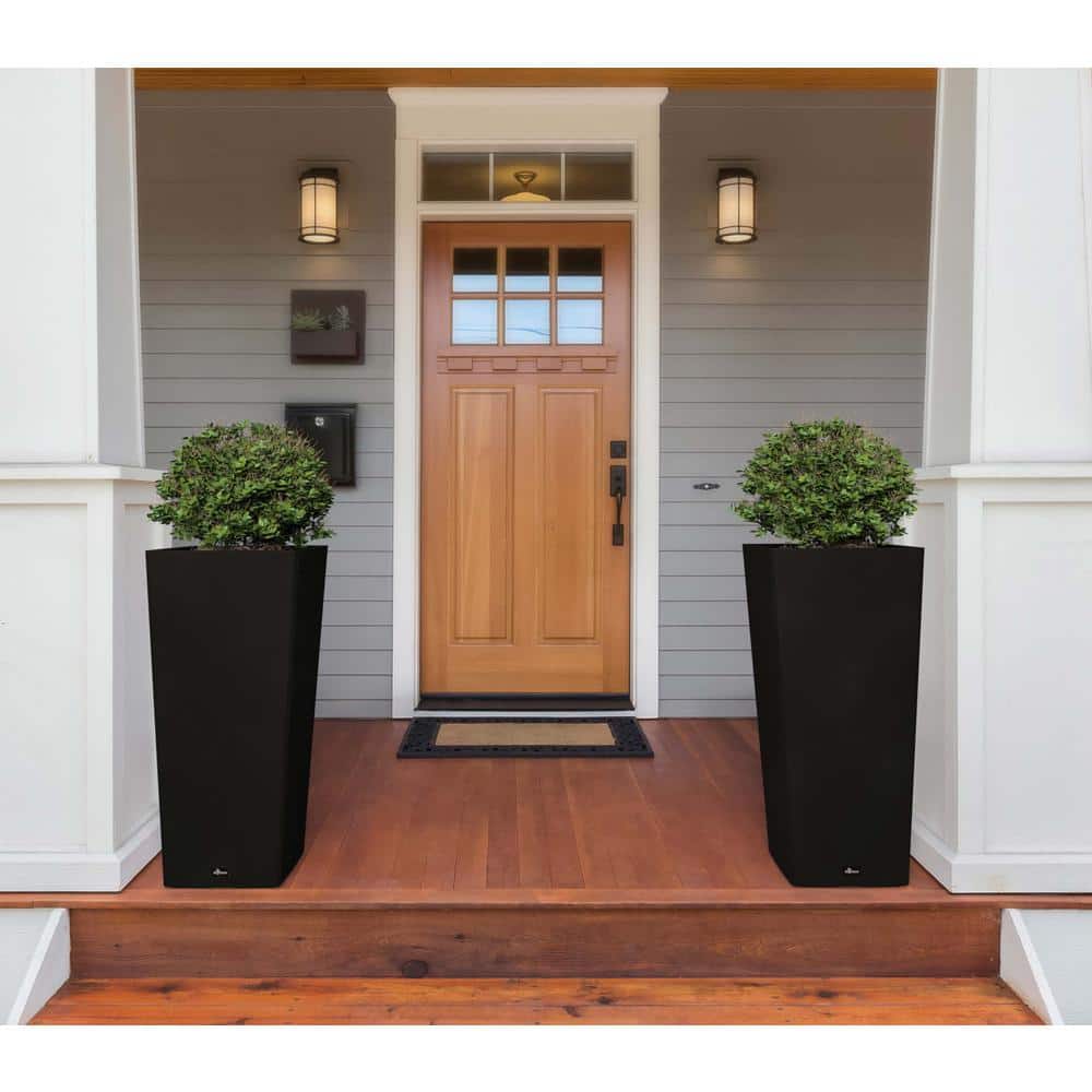 Black Square Outdoor Planter with Shelf, 36 in., 2-Pack