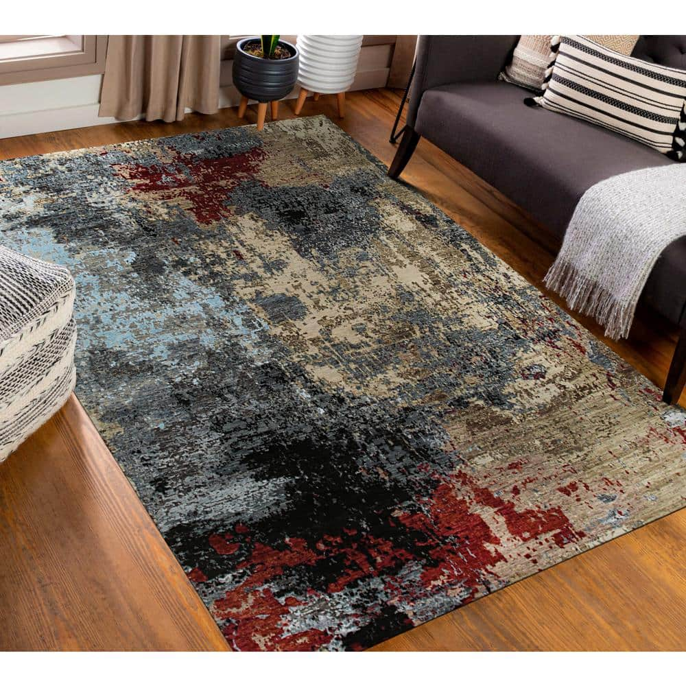 EORC Charcoal 8 ft. x 10 ft. Hand-Knotted Wool Galaxy Area Rug ...