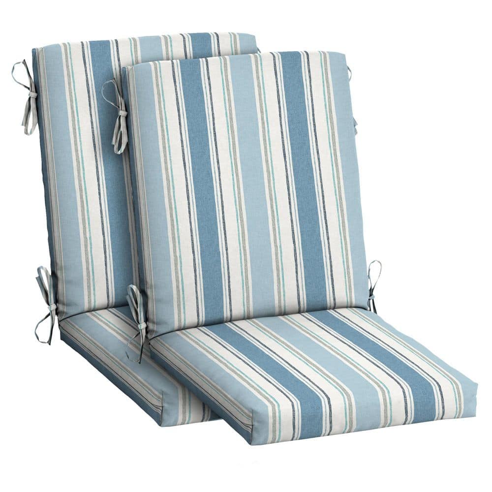 French Blue Linen Stripe Outdoor Dining Chair Cushion