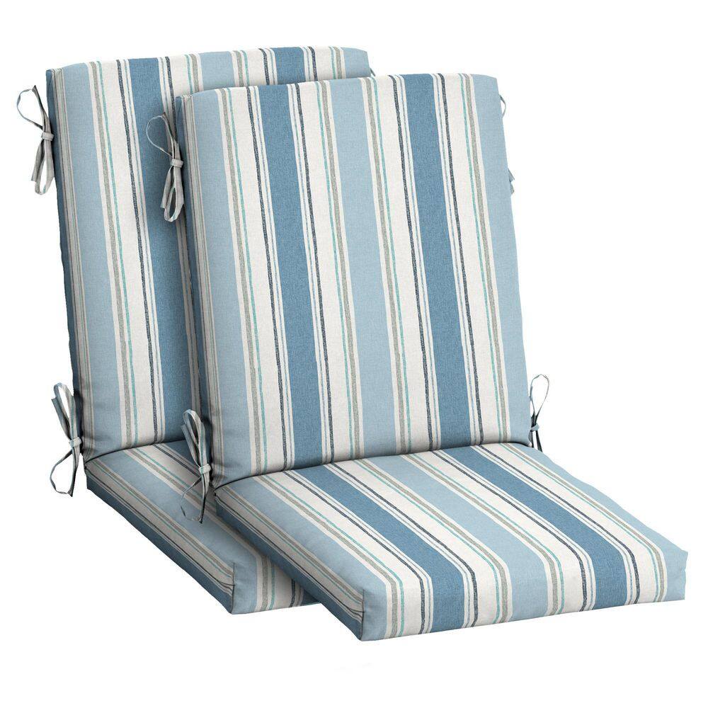 French Blue Linen Stripe Outdoor Dining Chair Cushion