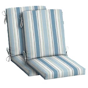 20 in. x 20 in. High Back Outdoor Dining Chair Cushion in French Blue Linen Stripe (2-Pack)