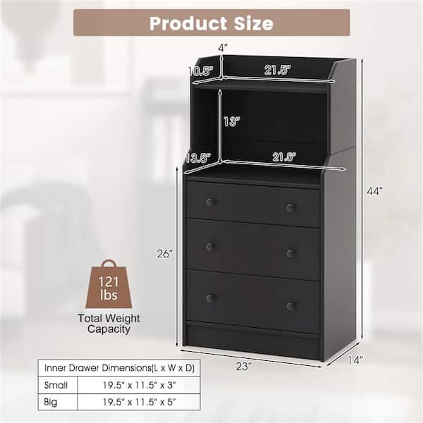 Costway Black 3-Drawer 23 in. Chest of Drawers HCST00565
