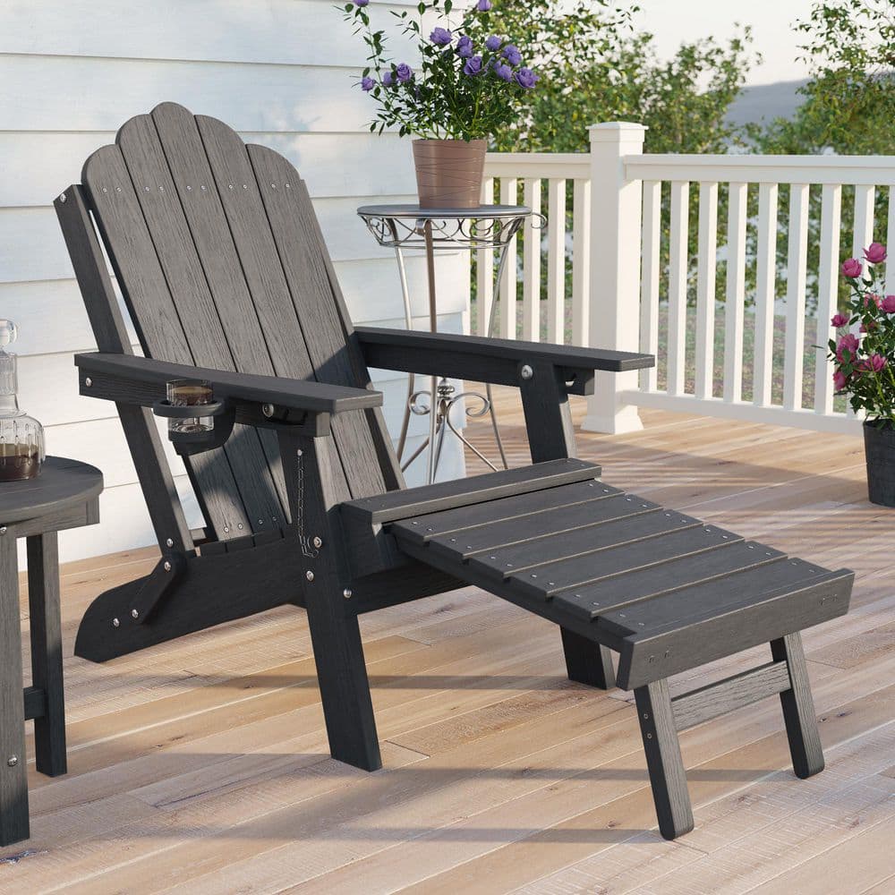 Sonkuki Black Plastic Folding Ergonomic Adirondack Chair, 3