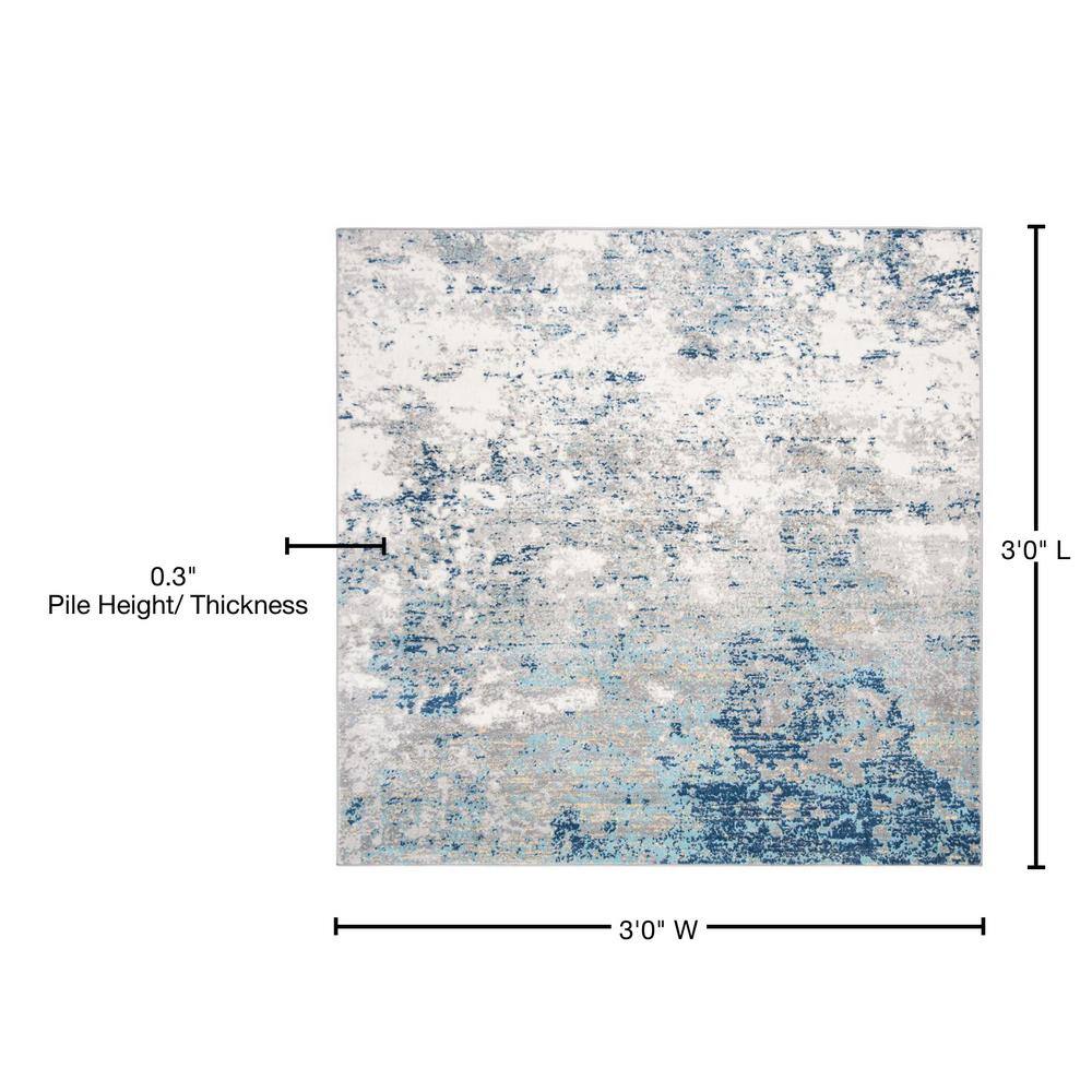 Brentwood Light Grey and Blue Synthetic Square Area Rug