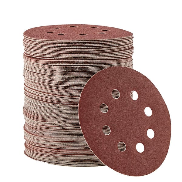 SKYSHALO 150 PCS 5 in. Sanding Discs Set, 8-Hole Round Hook and Loop Sandpaper for Orbital Sander, 10 Grits for Metal, Wood