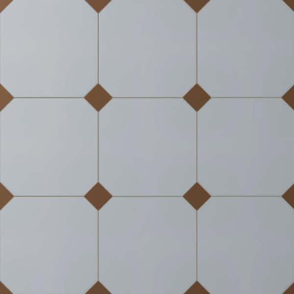 Merola Tile Vaudeville Octagon Humo with Taco Marron 8 in. x 8 in. Porcelain Floor and Wall Tile (11.25 sq. ft. /Case)