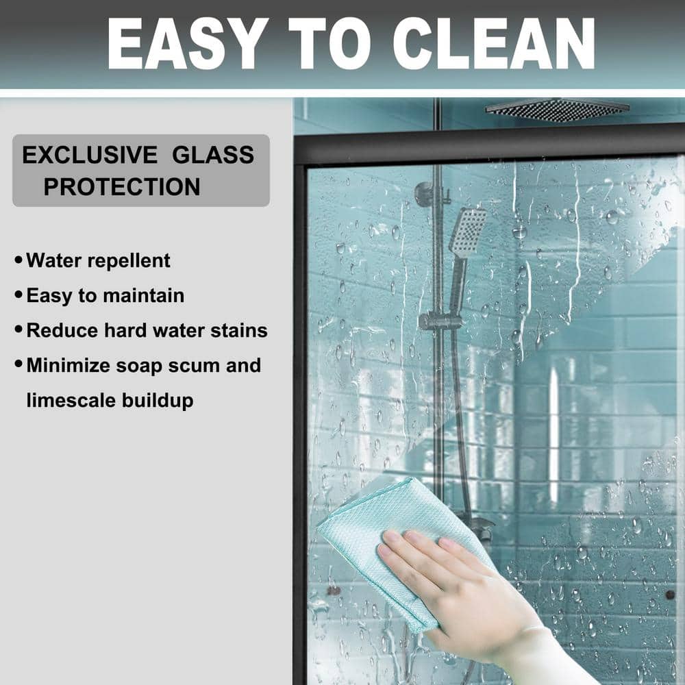 Matte Black Framed Sliding Shower Door with Clear Glass