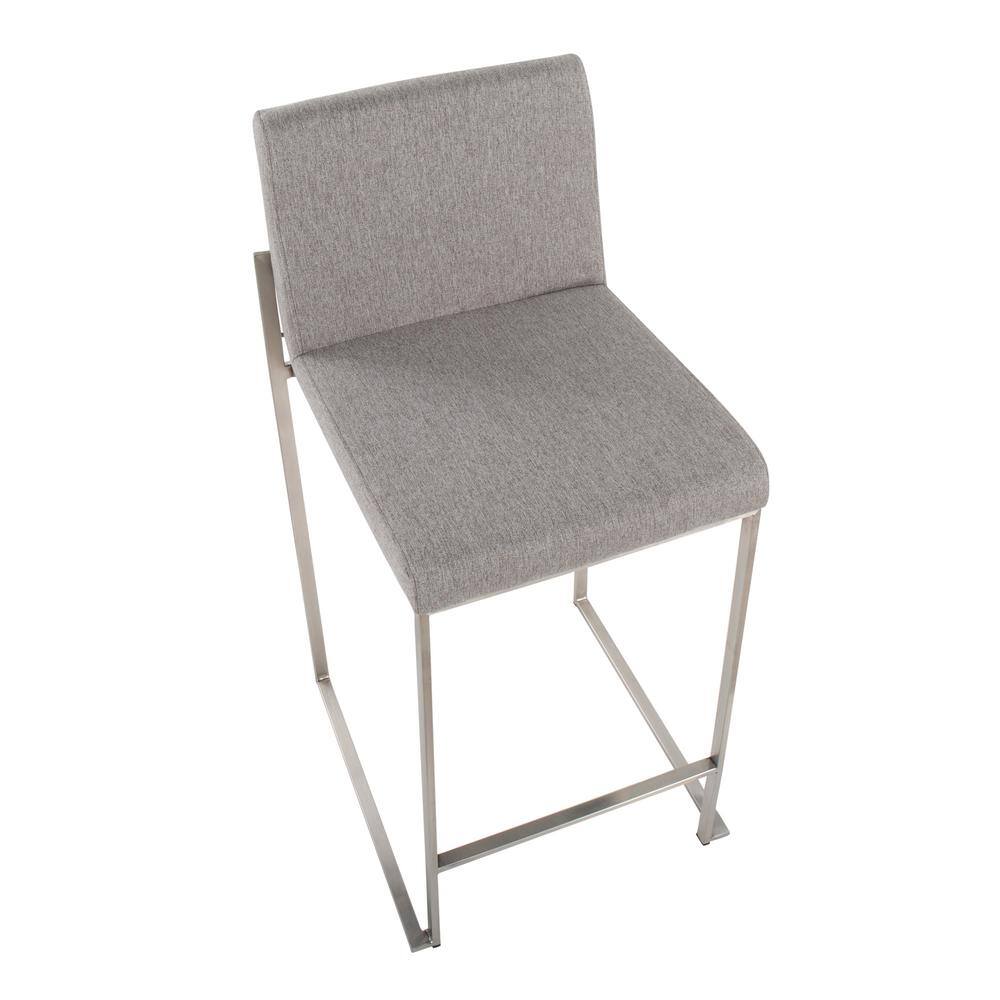 Fuji 31'' Stainless Steel & Grey Fabric High Back Counter Stool - Set of 2