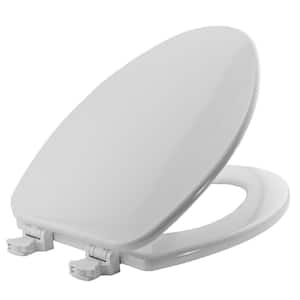 Elongated Closed Front Enameled Wood Toilet Seat in White Removes for Easy Cleaning