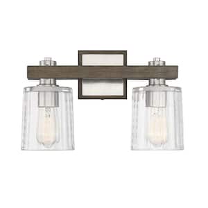 Halifax 15 in. W x 9.75 in. H 2-Light Satin Nickel Bathroom Vanity Light with Clear Glass Shades