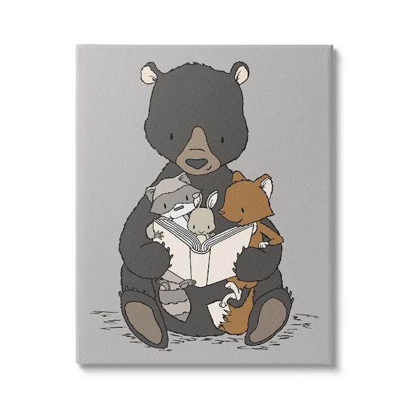 The Stupell Home Decor Collection Animals Family Bear Reading Book to Babies Design By Sweet Melody Designs Unframed Animal Art Print 48 in. x 36 in.