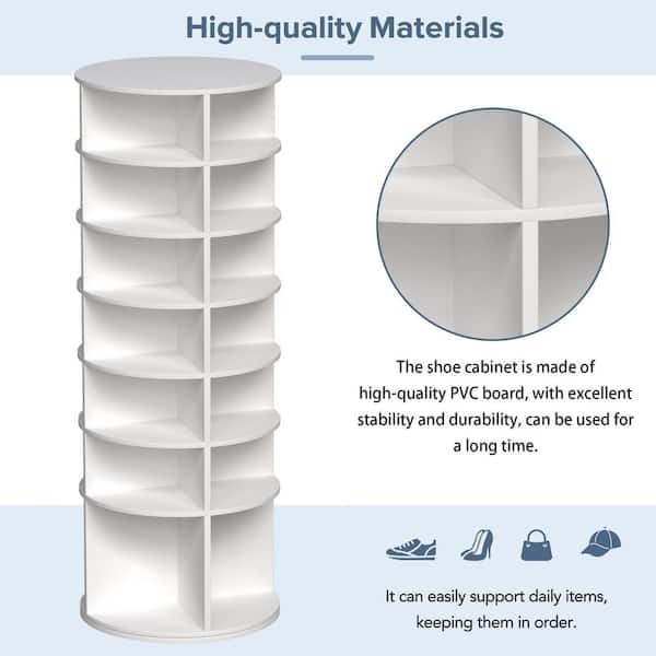 72.4 in. H x 23.6 in. W White 7-Tier Spinning Particle Board Shoe Storage Cabinet