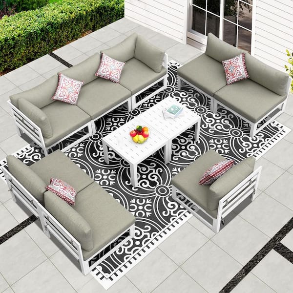 FINCATI Modern 10-Piece White Aluminum Outdoor Patio Conversation