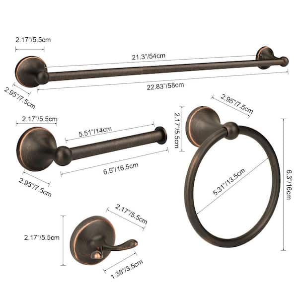 4 Piece Antique Bathroom Hardware Accessories Set in Oil Rubbed Bronze, 23 Inch Wall Mounted Towel Bar, Towel Holder Set
