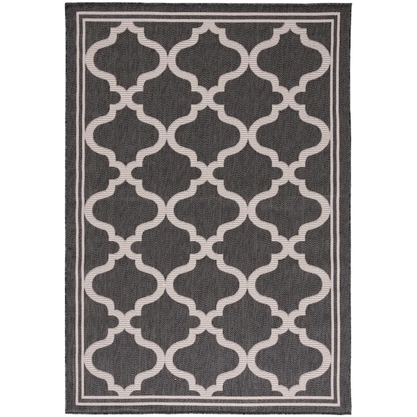 SAFAVIEH Bermuda Charcoal/Ivory 4 ft. x 6 ft. Border Trellis Indoor/Outdoor Area Rug