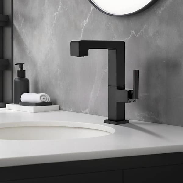 Tomfaucet Single Handle Single Hole Bathroom Faucet in Matte Black