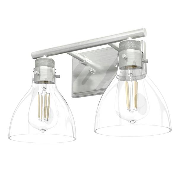 New 2 light Brushed Nickel vanity bathroom light with clear bell glass* 