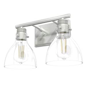 Van Nuys 14.75 in. 2-Light Brushed Nickel Vanity-Light with Clear Glass Shades Bathroom Light