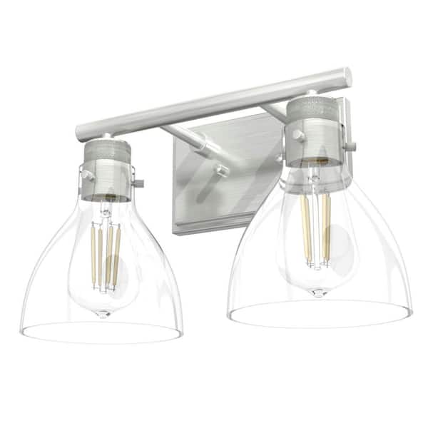 Hunter Van Nuys 14.75 in. 2-Light Brushed Nickel Vanity-Light with Clear Glass Shades Bathroom Light