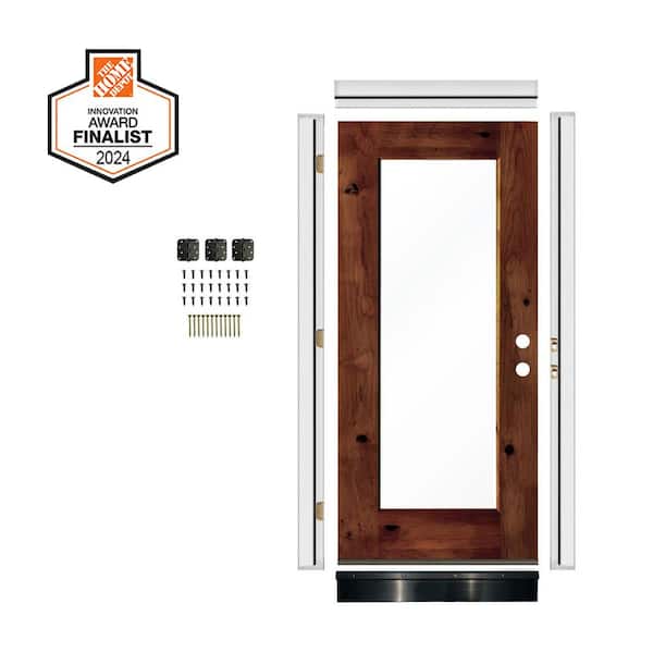 Krosswood Doors DIY RTA Kit 32in.x80in. Left-Handed Full Clear Glass Red Chestnut Stain Knotty Alder Wood Ready To Assemble Front Door