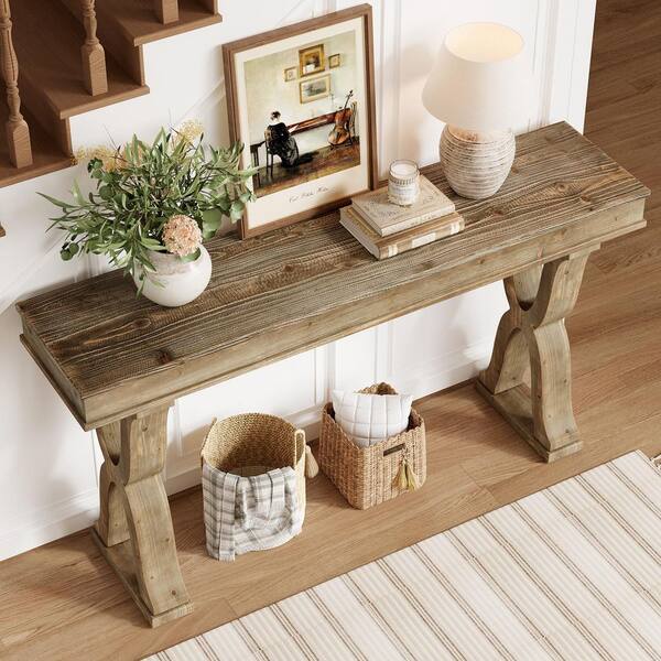 BYBLIGHT Turrella 63 in. Espresso Rectangle Solid Wood Entry Table