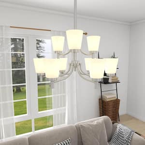 9 -Lights Hanging Ceiling Lights White Tiered Chandelier with Shaded