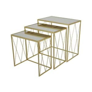 21.75 in. Gold and Clear Rectangular Glass Plant Stand with 1-Tier (Set of 3)