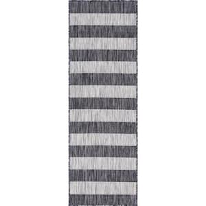 Outdoor Distressed Stripe Gray 2 ft. x 6 ft. Runner Rug