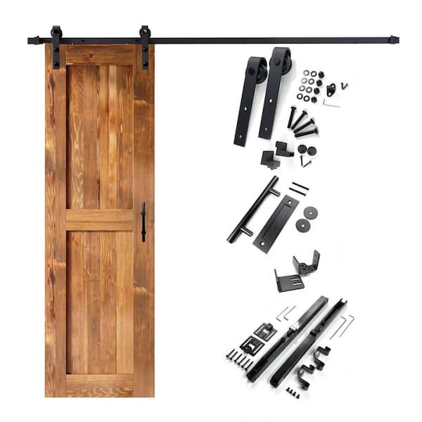 HOMACER 26 in. x 84 in. H-Frame Early American Solid Pine Wood Interior Sliding Barn Door with Hardware Kit, Non-Bypass