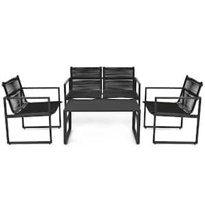 4-Pieces Plastic Steel Patio Conversation Furniture Set Yard Garden Outdoor with Coffee Table