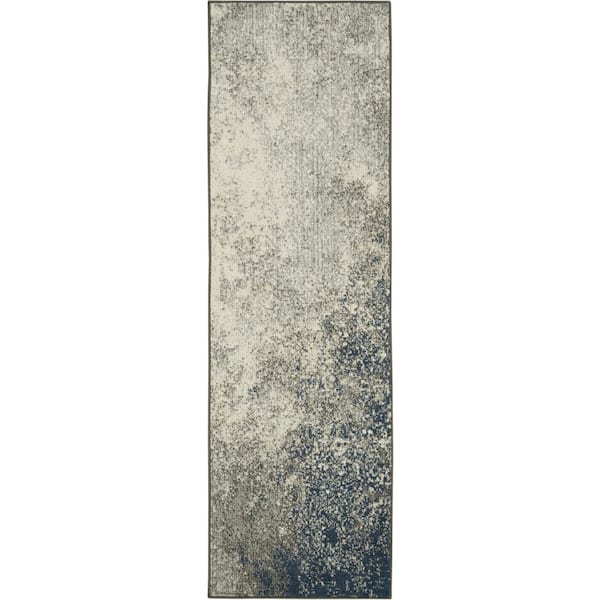 Nourison Passion Charcoal Ivory 2 ft. x 6 ft. Abstract Contemporary Kitchen Runner Area Rug