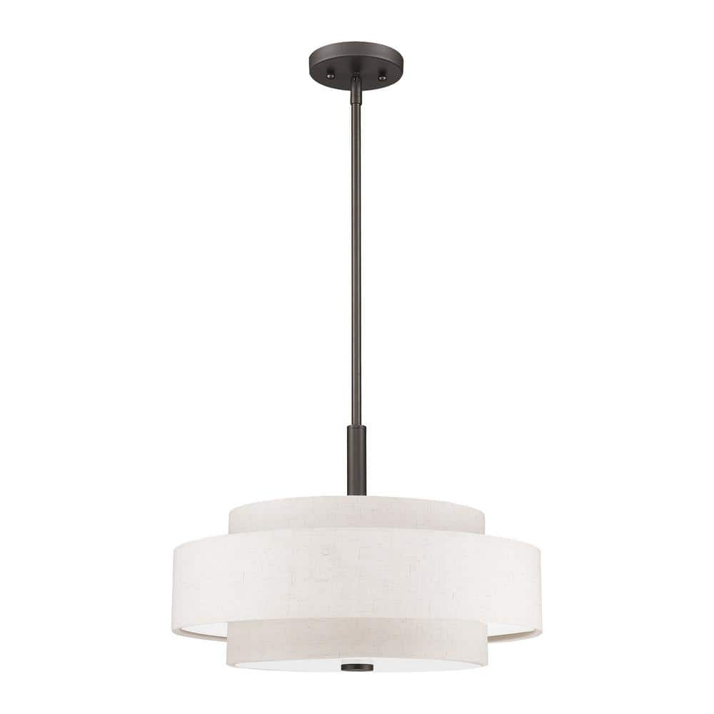 Meridian English Bronze 4-Light Indoor/Outdoor Drum Pendant with Oatmeal Shade