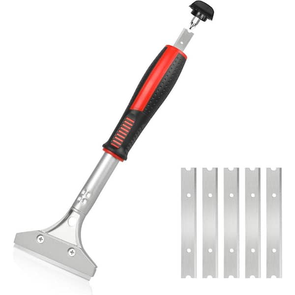 KIWDZFU 4 in. Razor Blade Scraper with Long-Handle, Heavy-Duty Cleaning Tool for Glass Walls and Tile Adhesive Removal