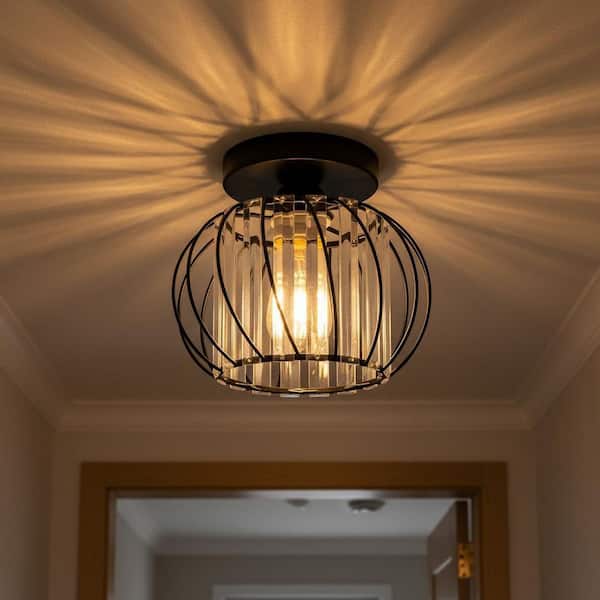 10 in. 1-Light Black Modern Semi Flush Mount Ceiling Light for Foyer, Closet, Entryway, Kitchen, Bedroom, Dining Room