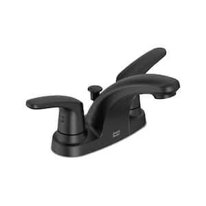Colony Pro 4 in. Centerset 2-Handle Low-Arc Bathroom Faucet with Metal Drain in Matte Black