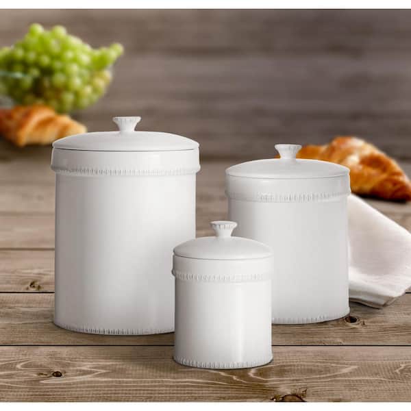 Bianca Dash 3-Piece White Ceramic Kitchen Canister Set with Lid