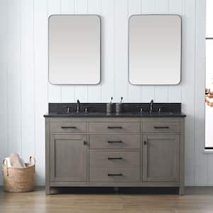 Jasper 60 in. W x 22 in. D x 34 in. H Bath Vanity in Textured Gray with Blue Limestone Top with White Sinks