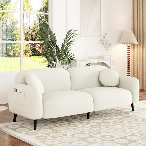 83.9 in. Round Arm Chenille Rectangle Sofa in. Beige for Living Room, Bedroom, and Apartments