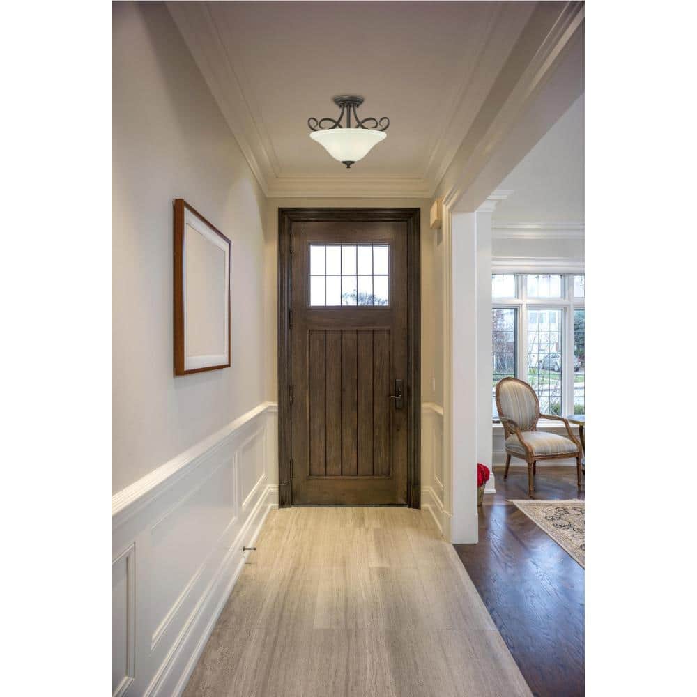 14.5" Bronze and Frosted Glass LED Semi-Flush Ceiling Light