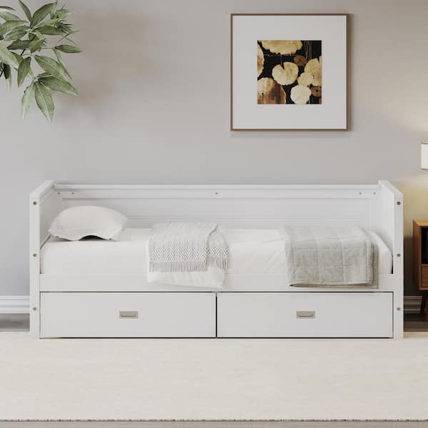 Noble House Leeds White Twin Size Daybed with Drawers, Solid Wood, Mattress Not Included