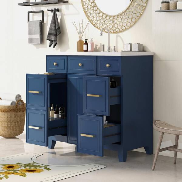 36 in. W x 18 in. D x 34 in. H Bath Vanity in Navy Blue with White