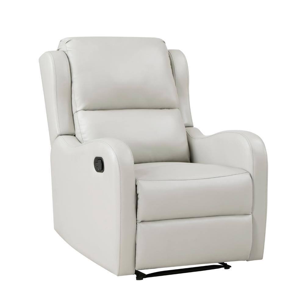 Off White Faux Leather Manual Recliner with Cushioned Seat and Solid Wood