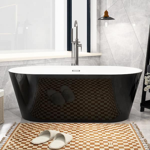 Staykiwi 67 in. x 31 in. Freestanding Soaking Bathtub with Center Drain in Black