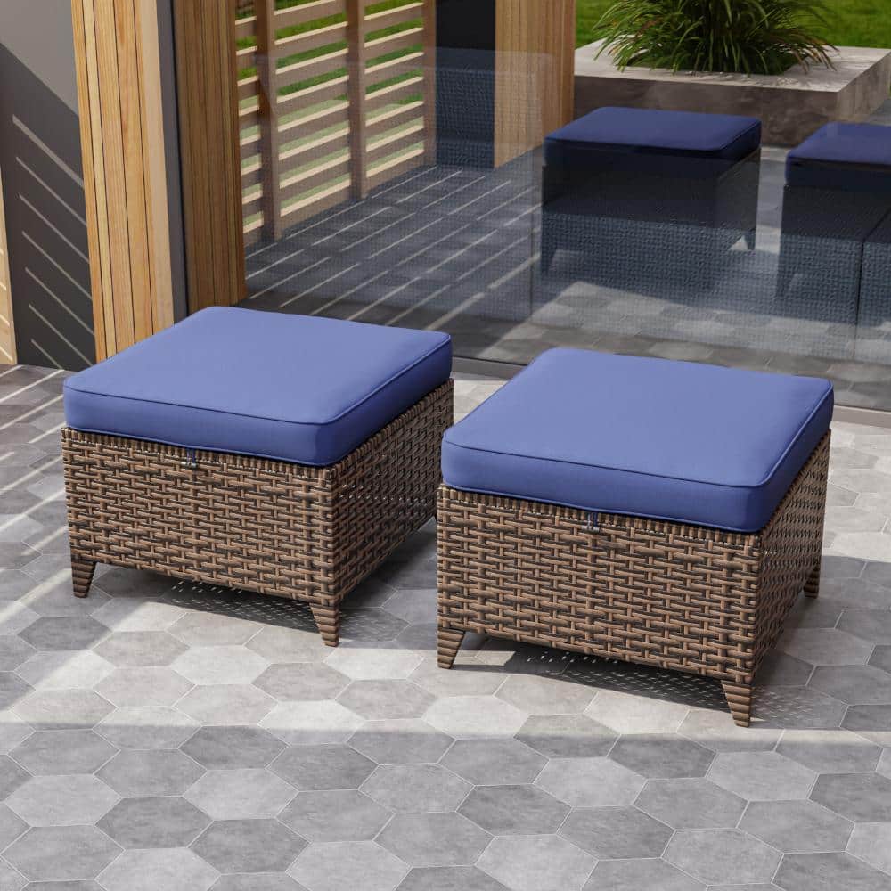 Patio Wicker Ottoman Footstool Footrest Outdoor Furniture Set w/ PE Rattan Metal Frame Cushioned for Pool Backyard, Blue price history on PriceWatchPro