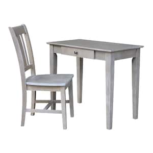 36 in. Weathered Taupe Gray Wide Solid Wood Writing Desk and Chair (2-Piece Set)
