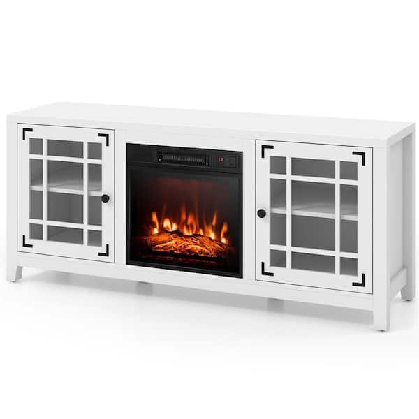 Costway 58 in. Freestanding Electric Fireplace TV Stand for TVs Up to 65 in. with 1400-Watt in White